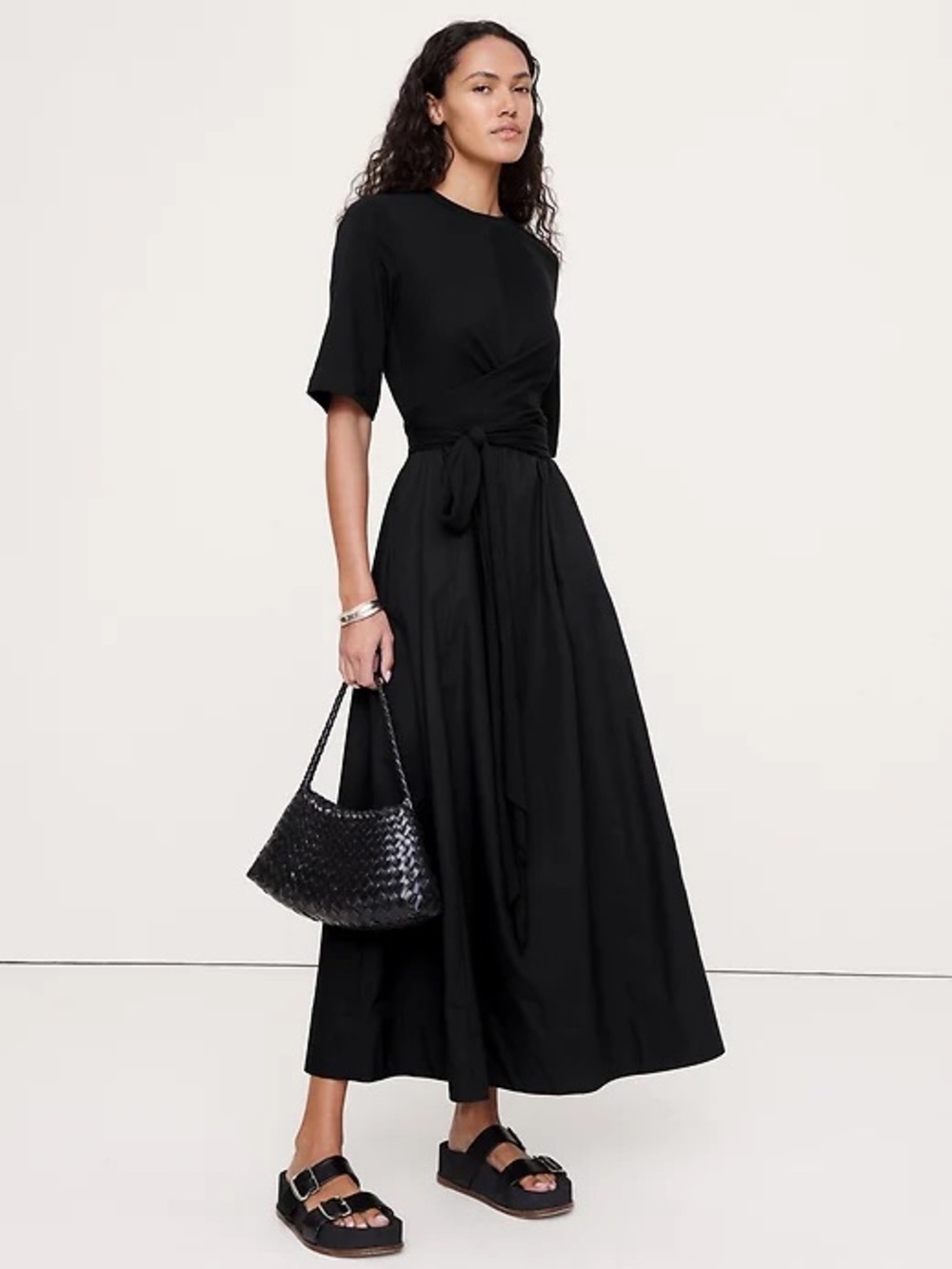 BANANA REPUBLIC COTTON POPLIN + JERSEY TWISTED MAXI DRESS
